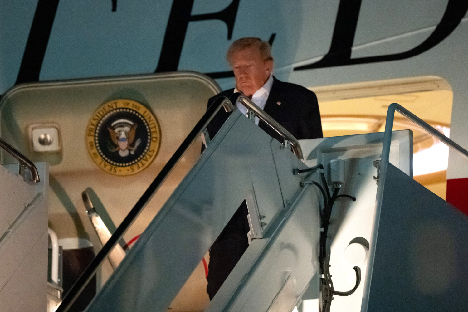 President Donald Trump arrives on Air Force One, Thursday, July 9, 2026, at Joint Base Andrews, Md....