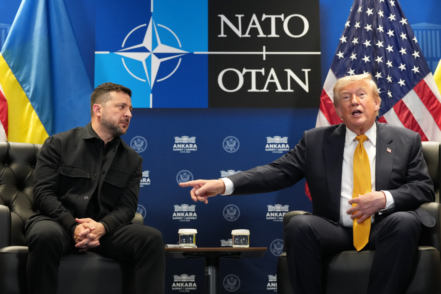 U.S. President Donald Trump meets with Ukraine's President Volodymyr Zelenskyy on the sidelines of ...