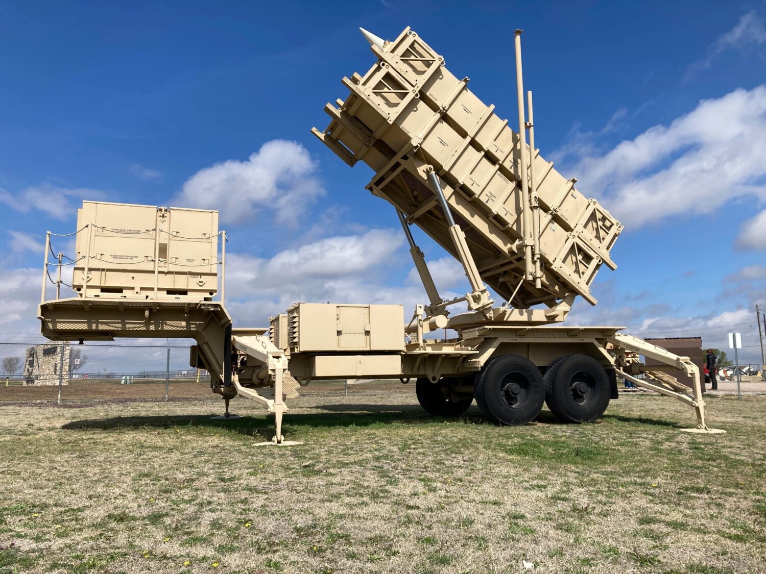FILE - A Patriot missile mobile launcher is displayed outside the Fort Sill Army Post near Lawton, ...