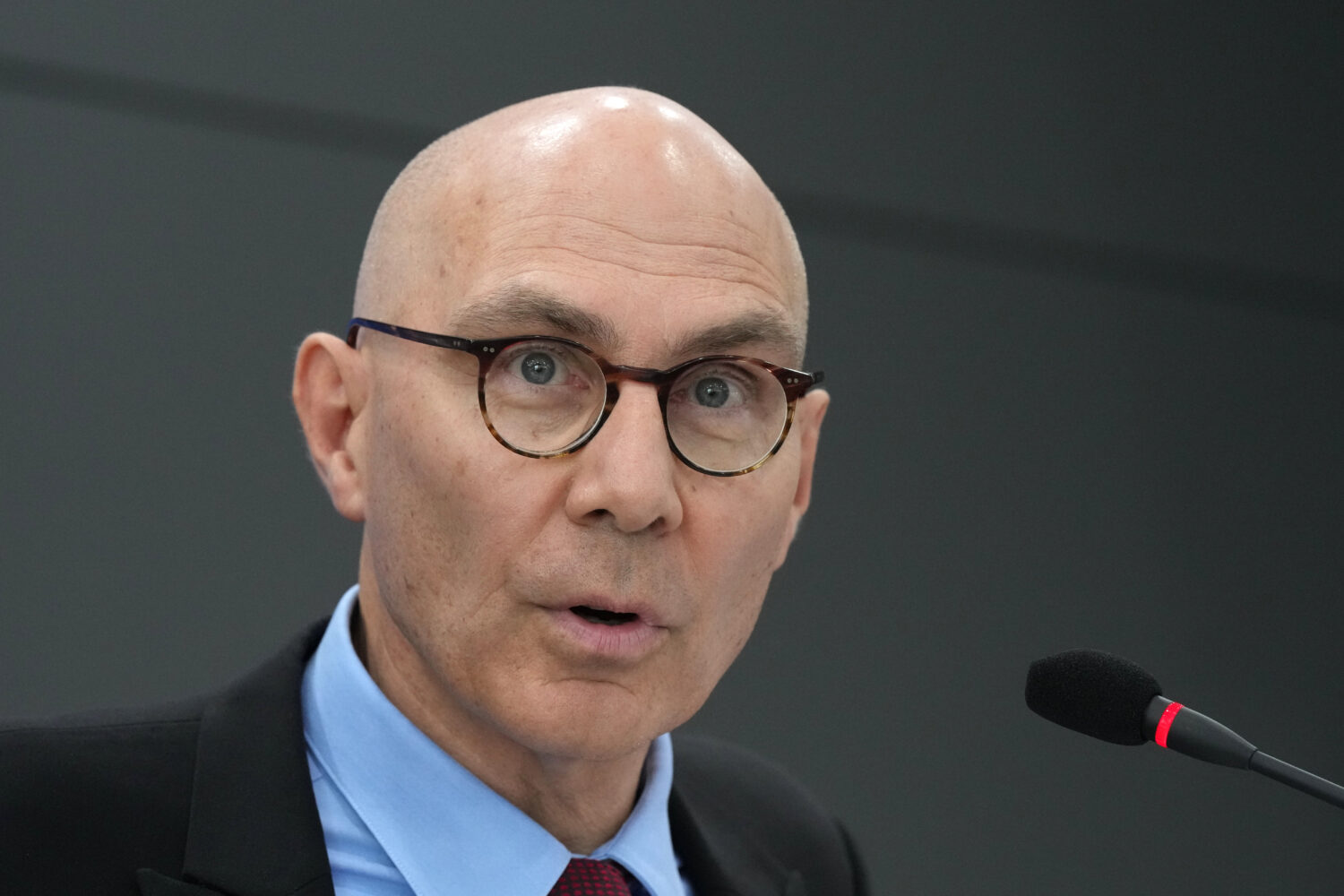 FILE - U.N. High Commissioner for Human Rights Volker Turk speaks to the media during a press confe...