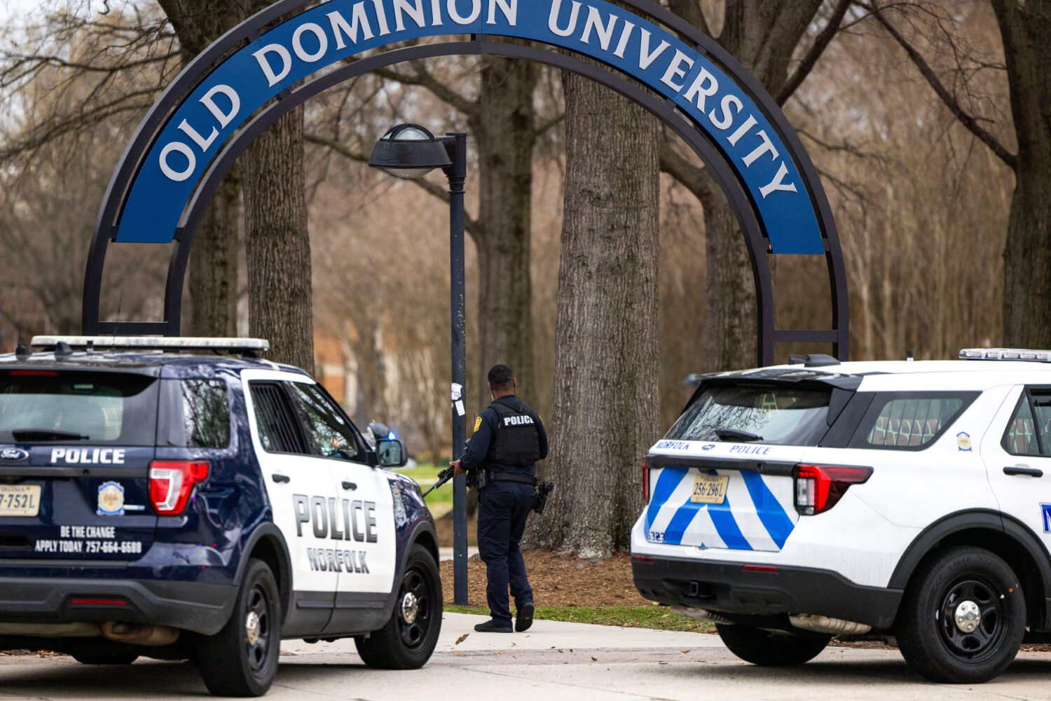 FILE - Police arrive outside Old Dominion University's campus after reports of an active shooter on...