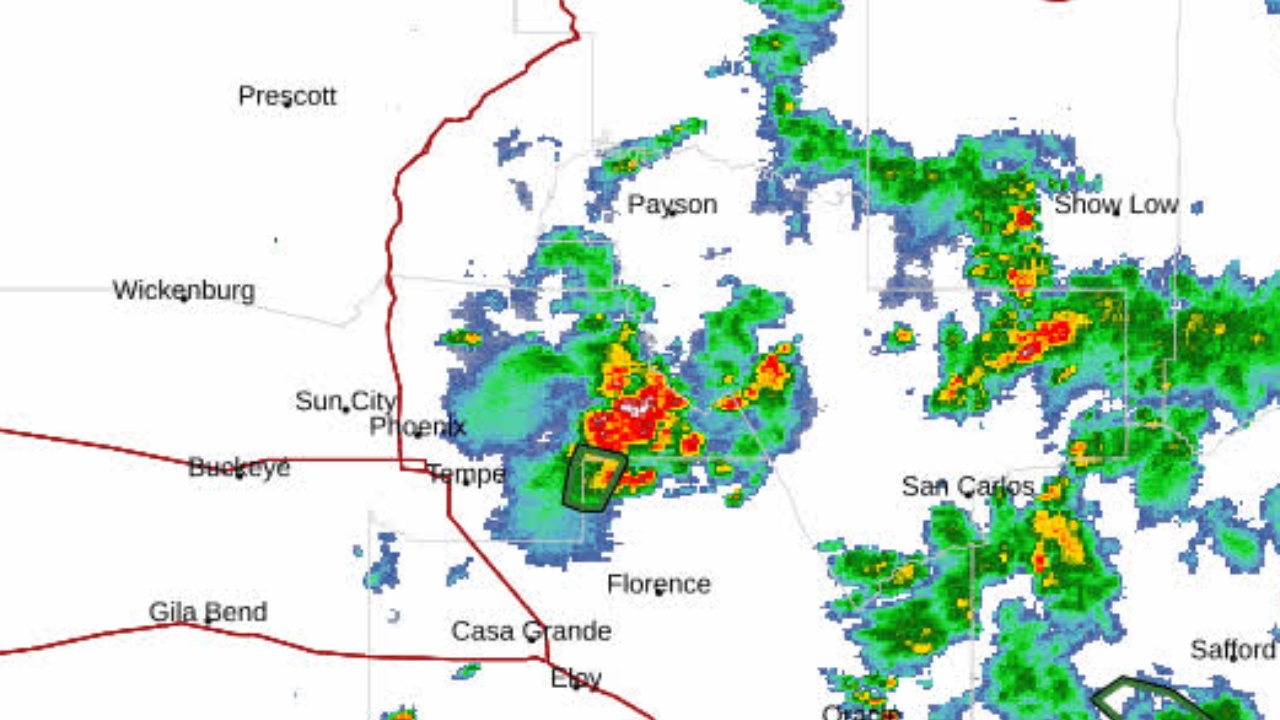 National Weather Service radar shows monsoon thunderstorms over the Phoenix metro area Thursday nig...