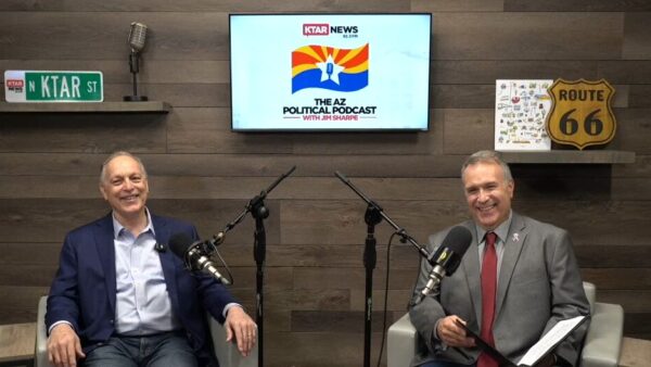 Andy Biggs, the Republican front-runner for governor, sits down with host Jim Sharpe on the AZ Political Podcast. (Screenshot)