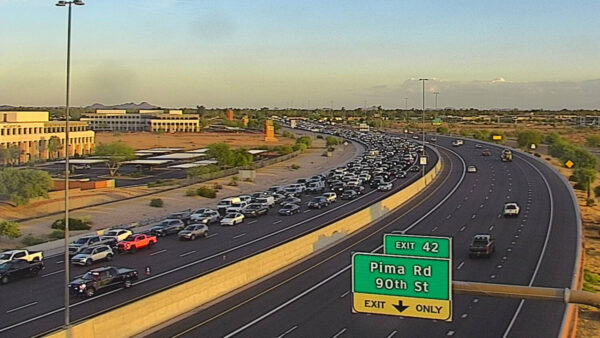 Traffic on the southbound Loop 101 Pima Freeway in Scottsdale was backed up after a crash near Via de Ventura on Thursday morning. (ADOT photo)