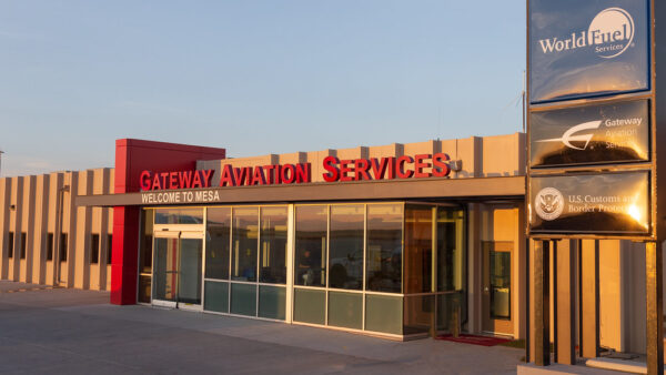 The entrance to Phoenix-Mesa Gateway Airport. (Photo via Gateway Airport)