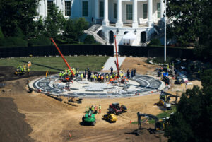 Trump plays White House tour guide to show off work on his helipad and ballroom