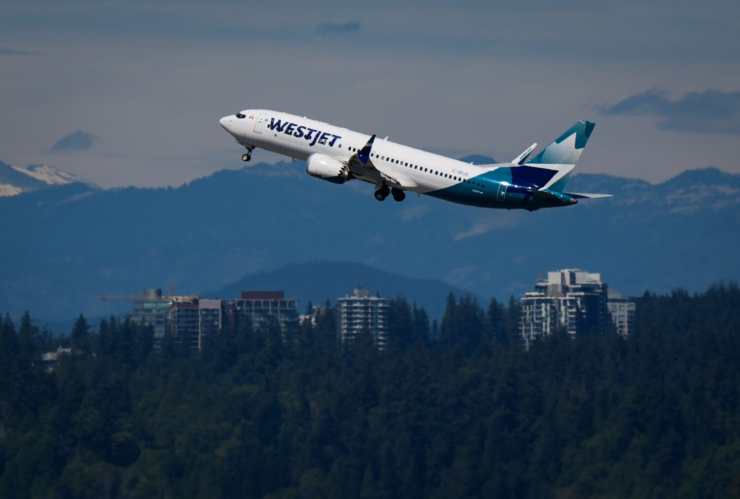 A WestJet Boeing 737 Max aircraft takes off from Vancouver International Airport in Richmond, Briti...