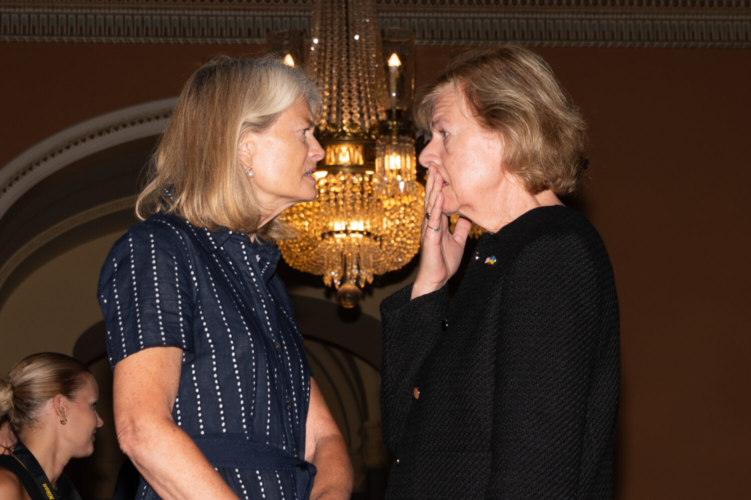 Sen. Lisa Murkowski, R-Alaksa, talks with Sen. Tammy Baldwin, D-Wis., at the U.S. Capitol, Tuesday,...