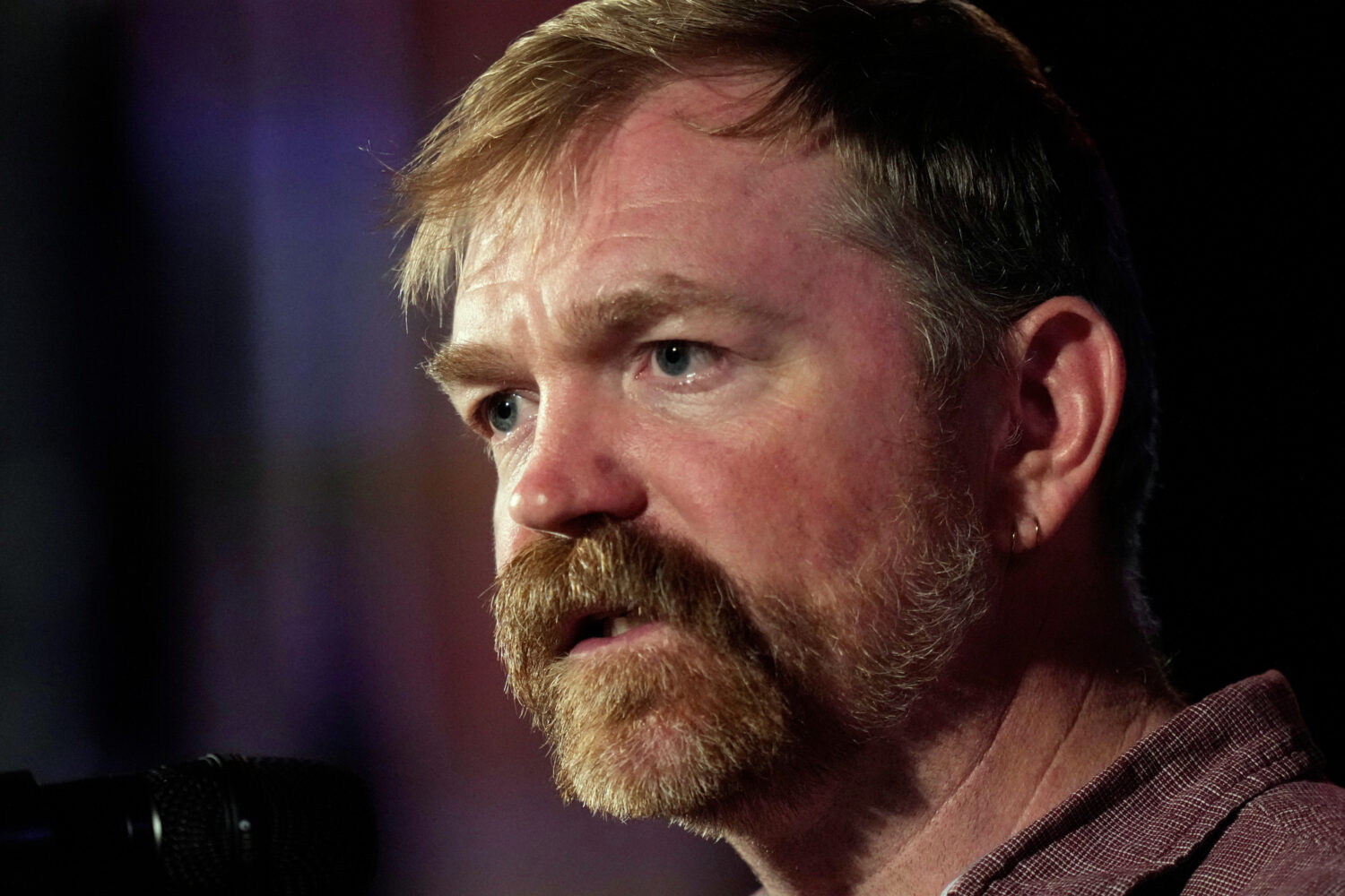 FILE - Graham Platner, Democratic candidate for U.S. Senate, speaks at a campaign event in Bar Harb...