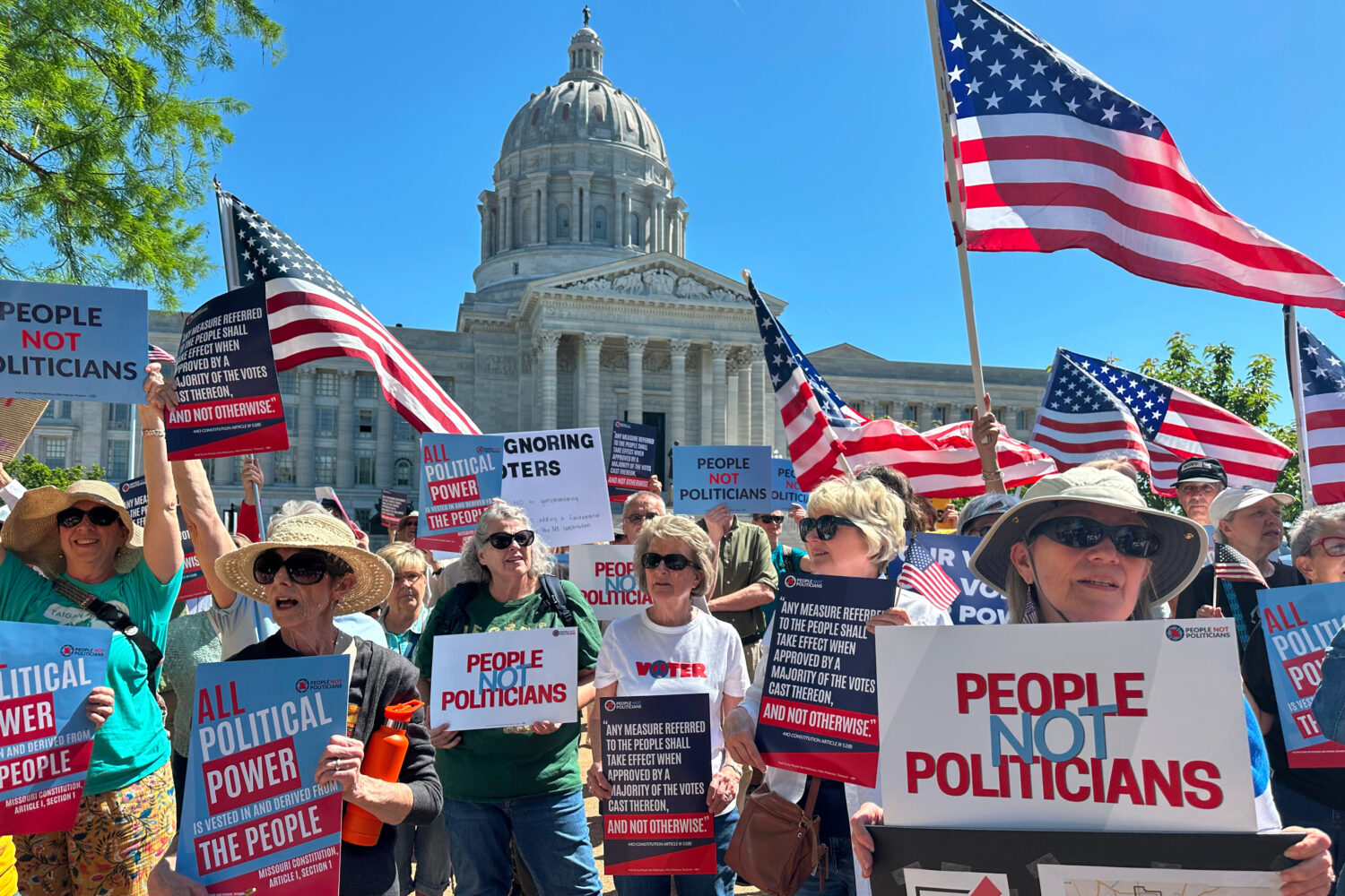 FILE - Protesters against a Missouri congressional redistricting plan gather outside the Missouri C...