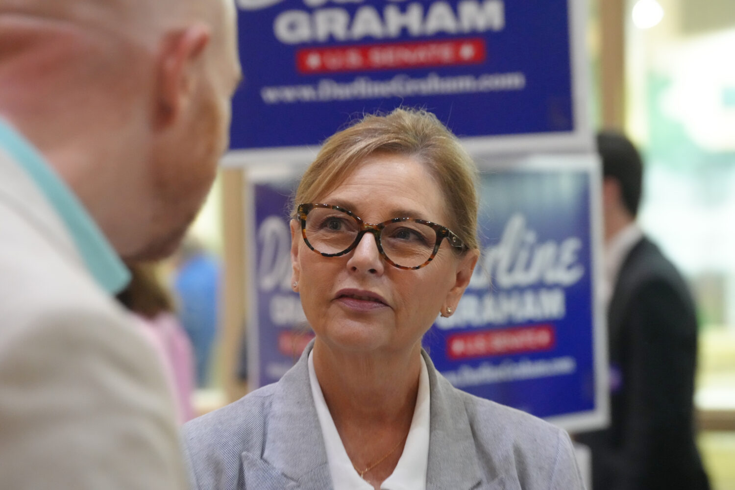 Sen. Darline Graham, R-S.C., speaks with voters following a Senate candidate stump event ahead of a...
