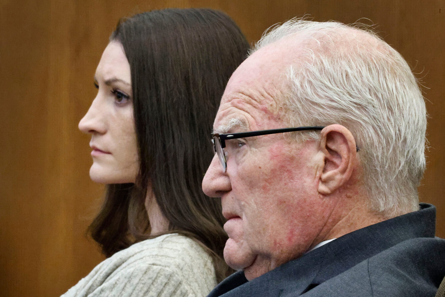 Lyndsay Clancy and her attorney Kevin Reddington listen to the testimony of Dr. Gregory Saathoff du...