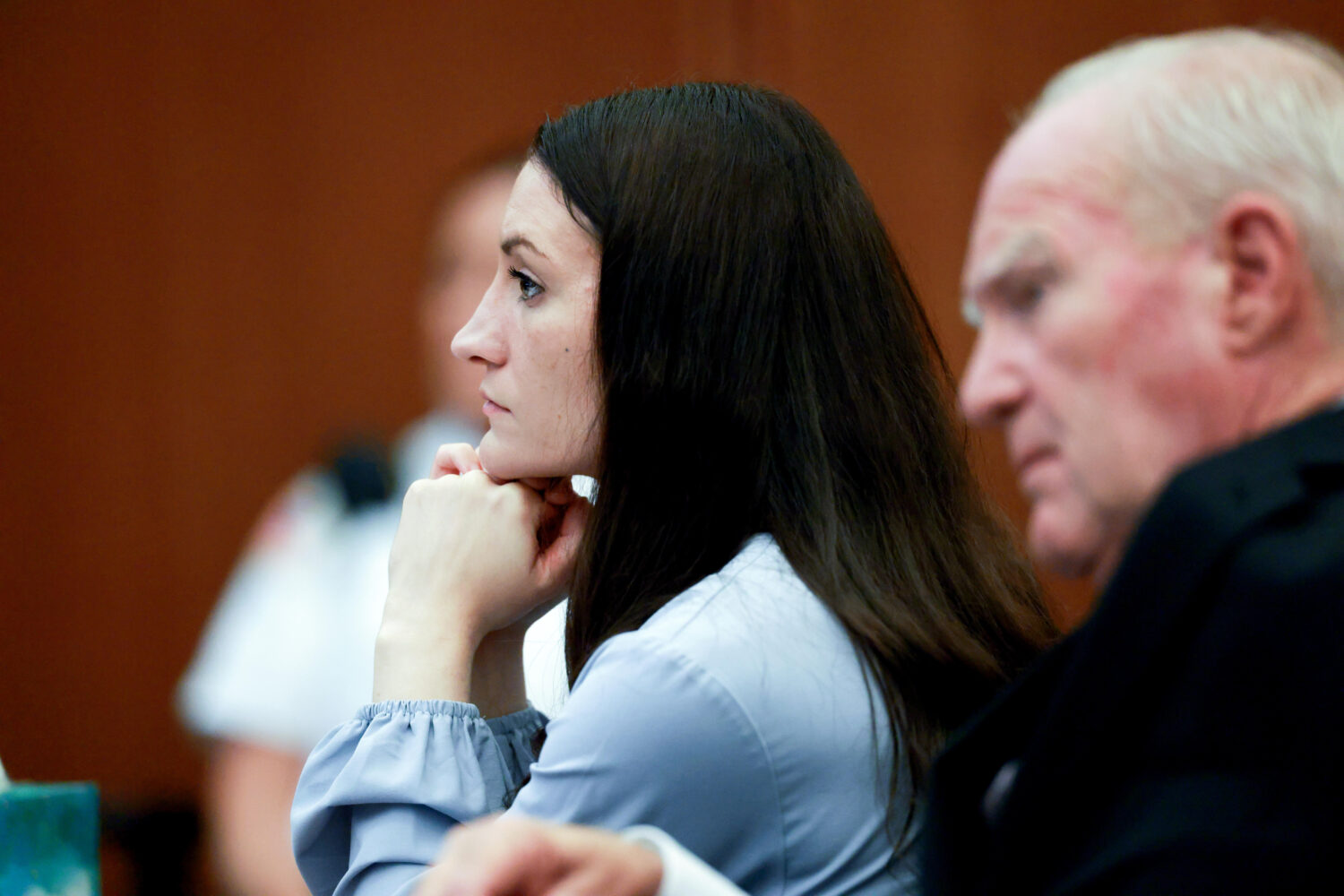 Lindsay Clancy, and her attorney Kevin Reddington , listen to testimony from Rebecca Jollotta, duri...