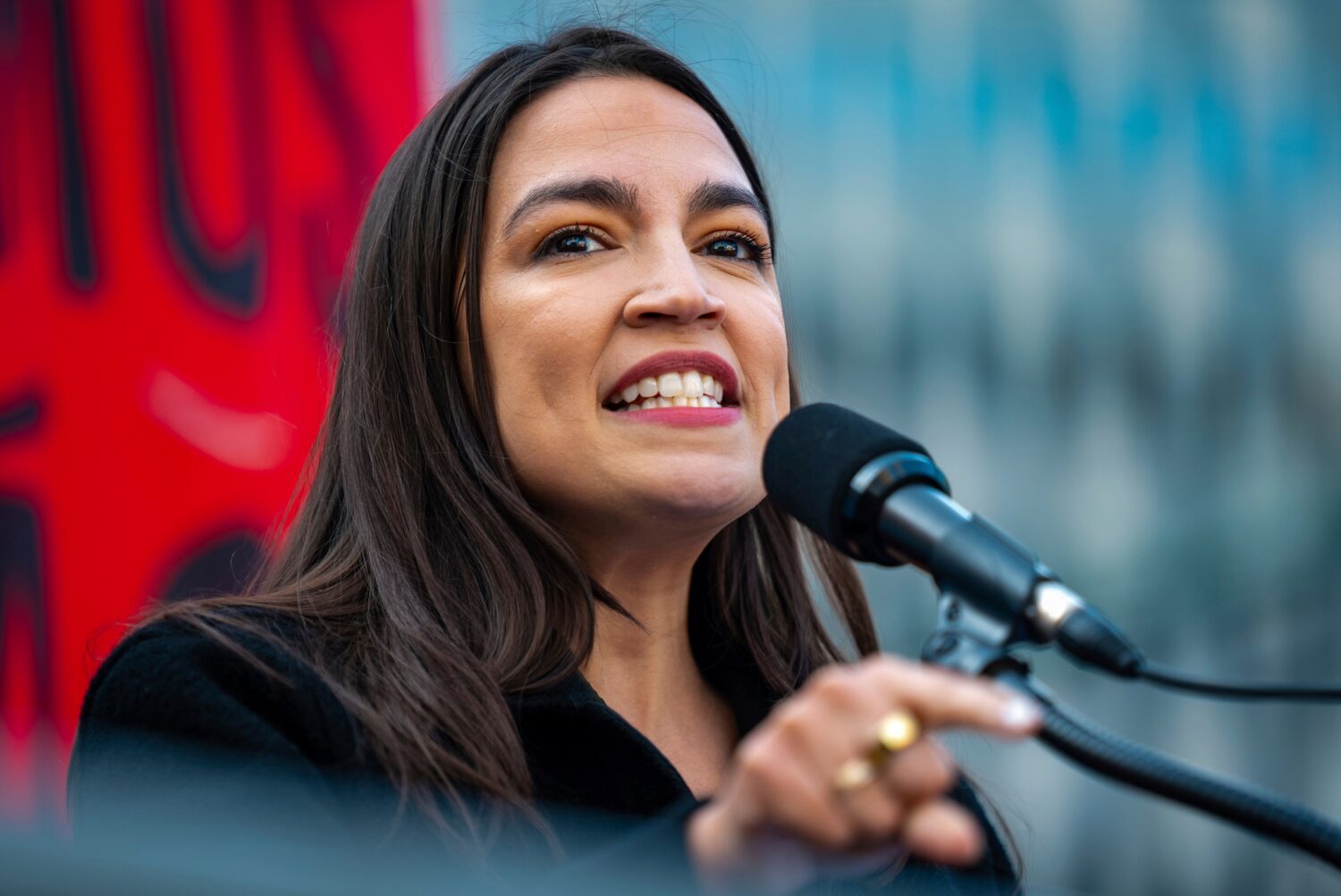 FILE - Rep. Alexandria Ocasio-Cortez, D-N.Y., speaks at the NYCLU's May Day rally for worker's and ...