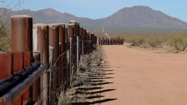 A section of the existing vehicle barrier along the U.S.-Mexico border on the Tohono O'odham Nation's reservation in southern Arizona. The tribe has cooperated with federal border security for decades but opposes construction of a border wall on its land. (Photo courtesy Tohono O'odham Nation)