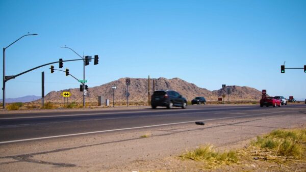 Traffic travels along State Route 347 near the city of Maricopa. The highway narrows to one lane in both directions this weekend for paving work. (Arizona Department of Transportation)