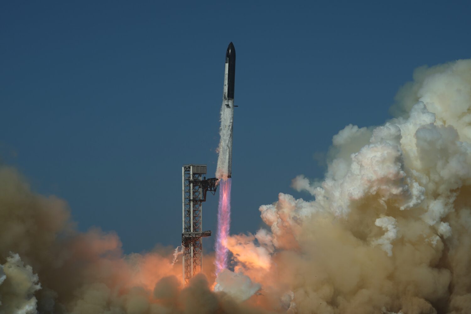 SpaceX's mega rocket Starship lifts off for a test flight from Starbase, Texas, Friday, July 24, 20...