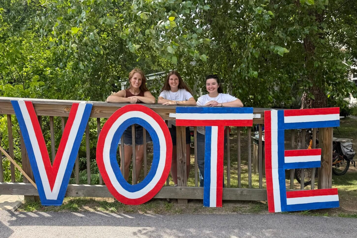 From left, Coalition for Open Democracy's Voter Education Coordinator Sarah Ortiz, summer student I...