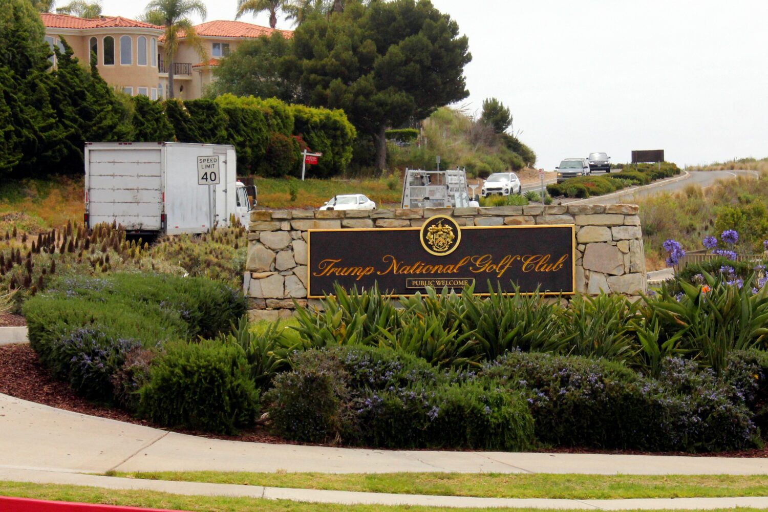 FILE - The entrance to Trump National Golf Club Los Angeles, in Rancho Palos Verdes, Calif., is see...