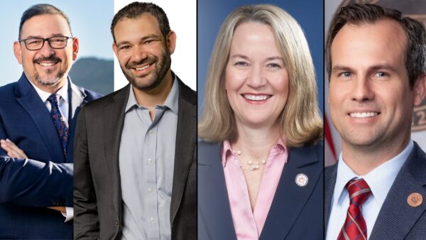From left: Secretary of State Adrian Fontes, Republican challenger Alexander Kolodin, Attorney General Kris Mayes and Republican challenger Warren Petersen (photos via respective campaigns)