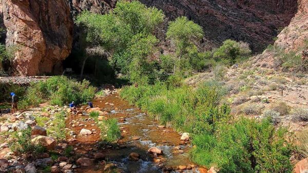 Bright Angel Creek in the inner Grand Canyon near Phantom Ranch. A second flash flood on Wednesday damaged a temporary water intake on the creek that crews were building to restore water service after a deadly flood struck the same area on Aug. 29. (National Park Service)