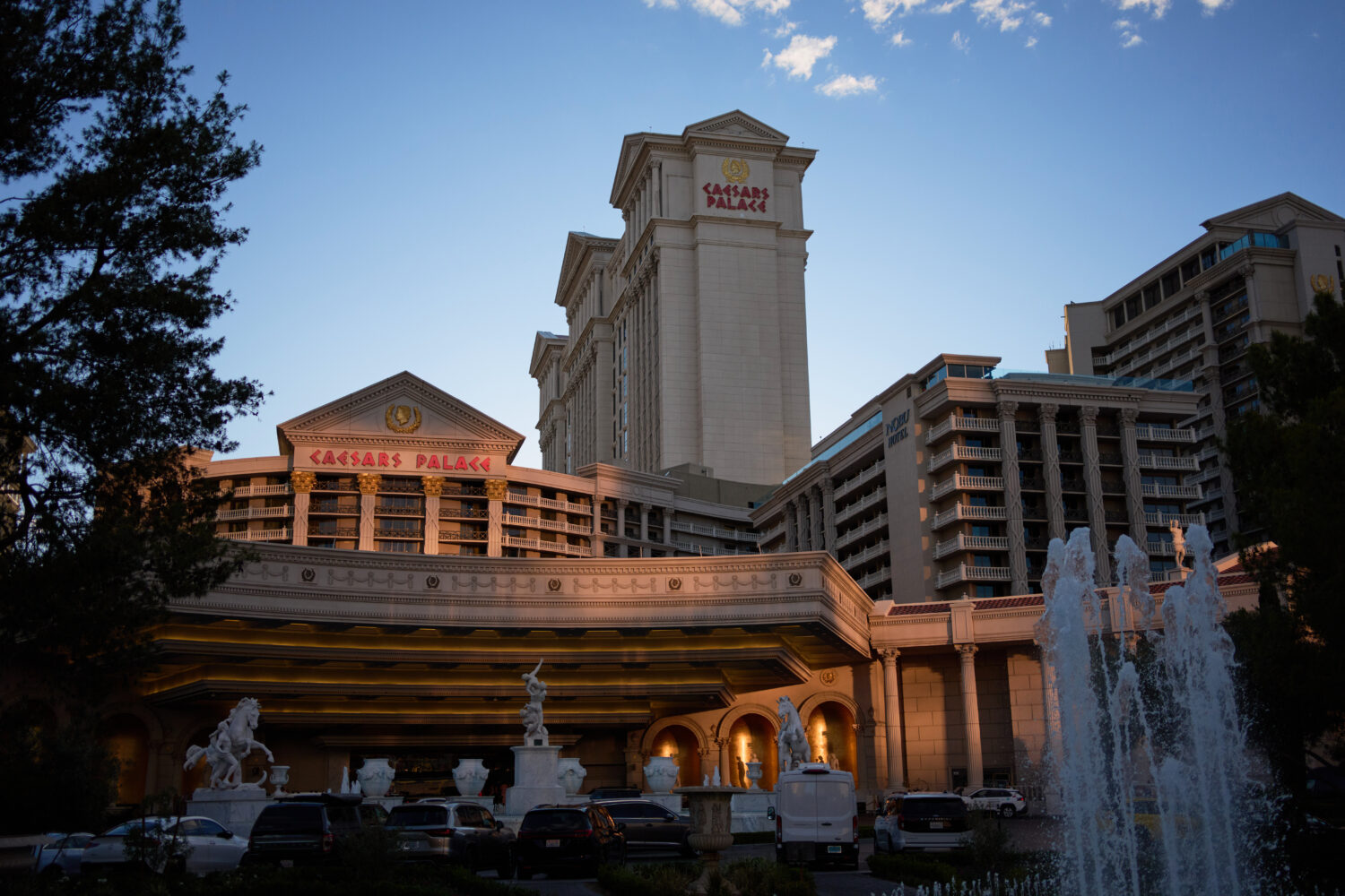 FILE - The fountains at Caesars Palace hotel-casino along the Las Vegas Strip on April 30, 2026, in...