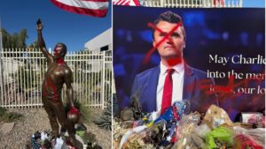 Charlie Kirk statue vandalized at Turning Point headquarters in Phoenix