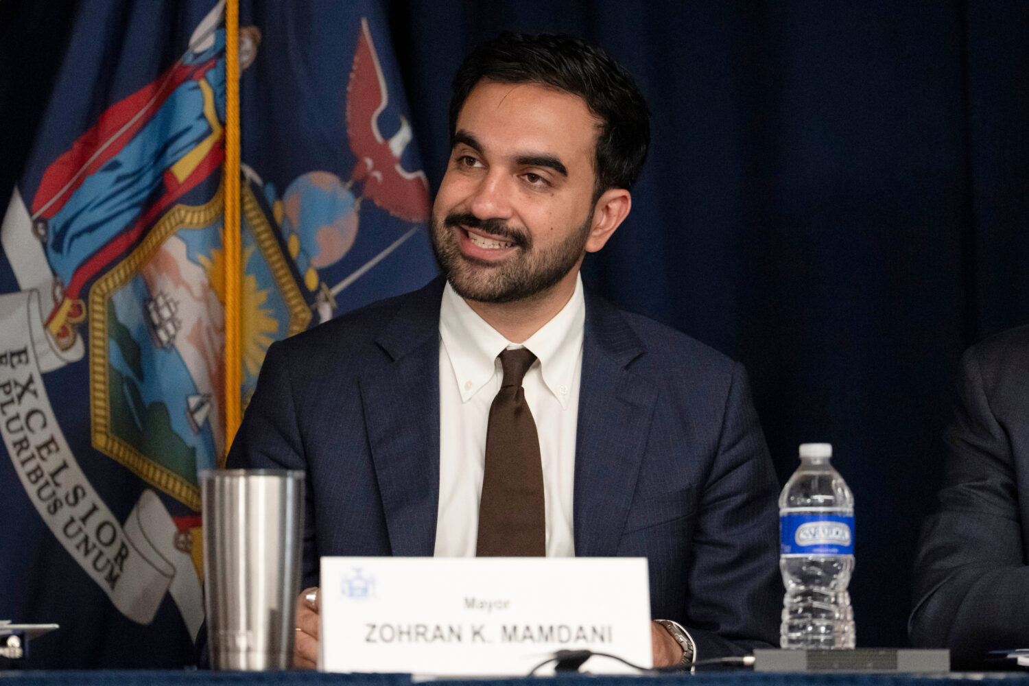 FILE - New York Mayor Zohran Mamdani speaks during the annual New York State Financial Control Boar...