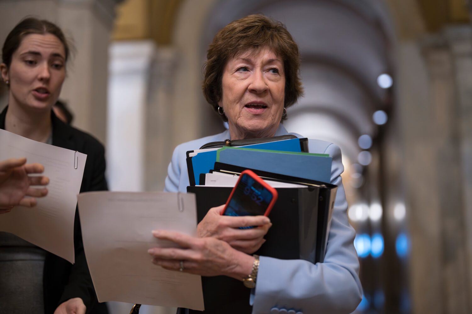 FILE - Sen. Susan Collins, R-Maine, a member of the Senate Intelligence Committee, arrives at the C...