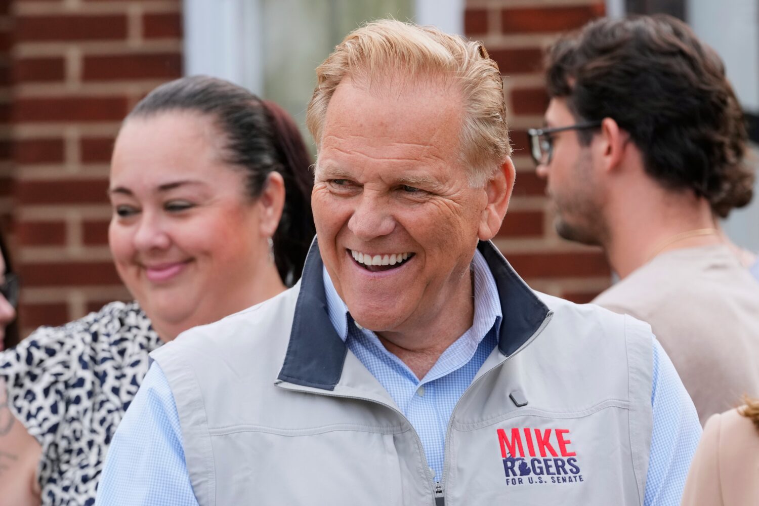 Republican nominee for U.S. Senate Mike Rogers smiles during a campaign event Thursday, Aug. 20, 20...