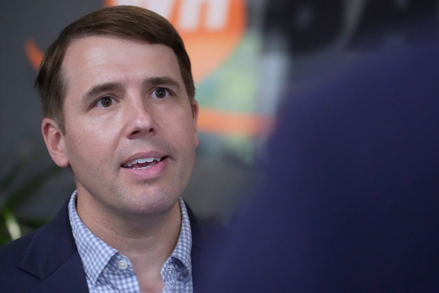 Rep. Chris Pappas, a Democratic candidate for U.S. Senate, speaks to reporters Tuesday, Sept. 29, 2...