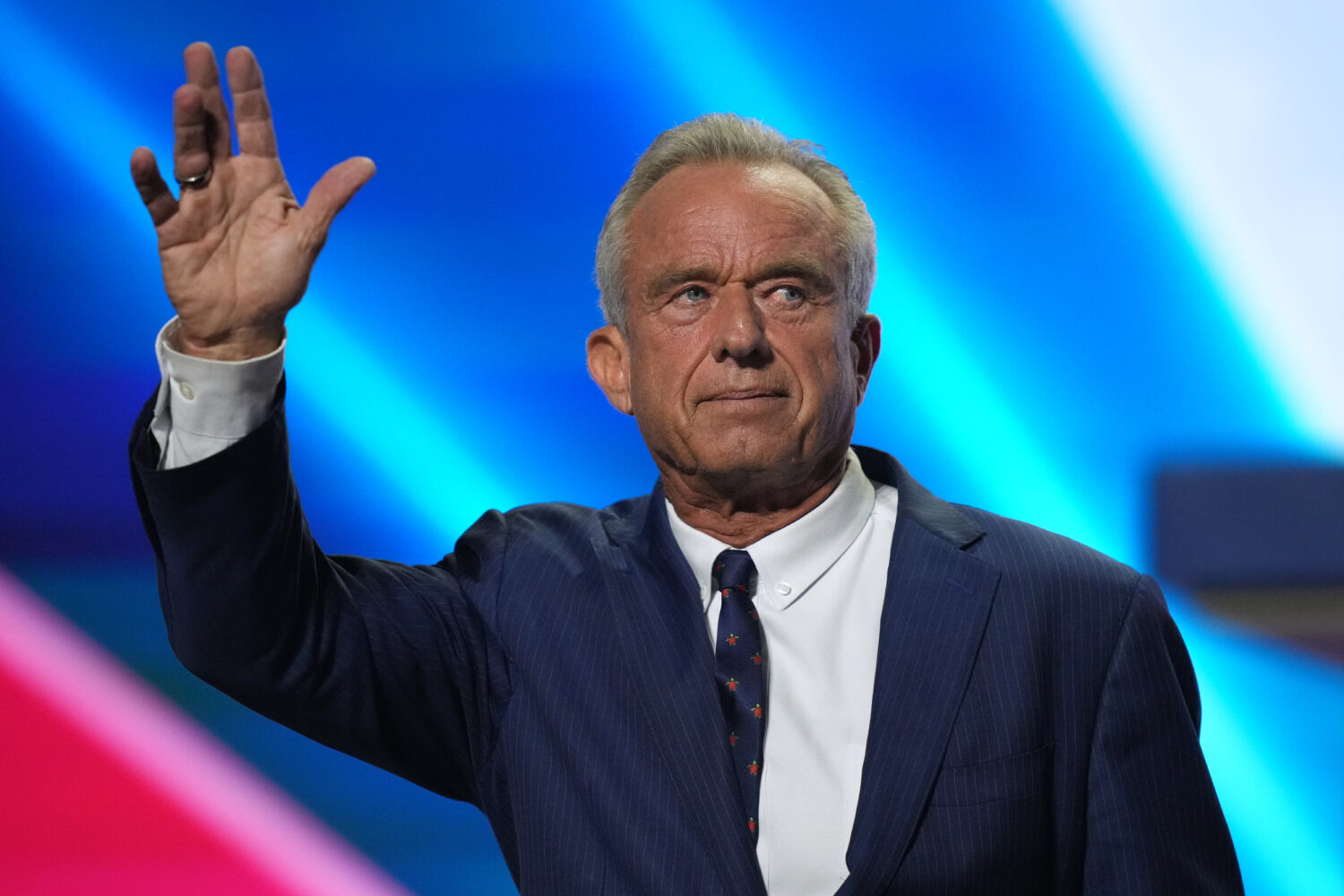 Health and Human Services Secretary Robert F. Kennedy Jr. waves after speaking at the Republican co...