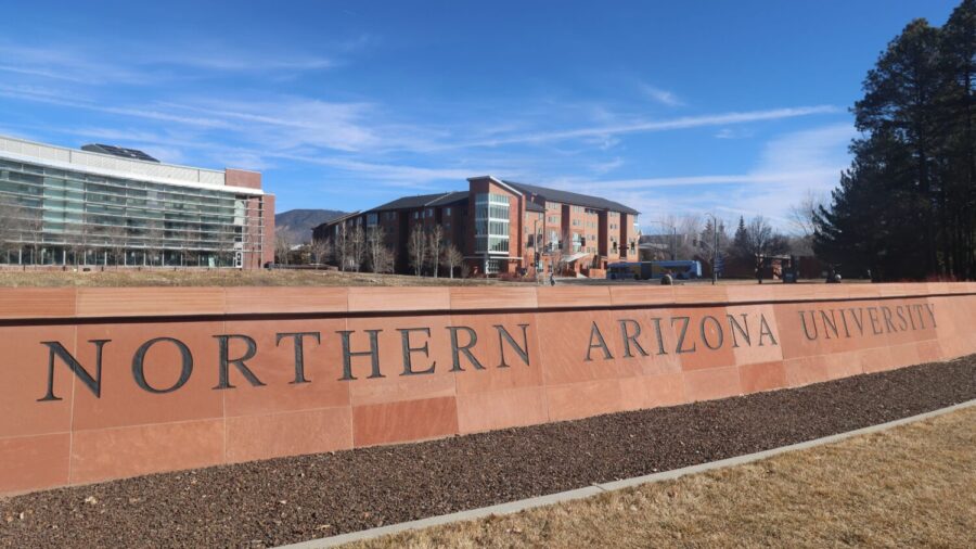 FILE - A sign is displayed for the Northern Arizona University campus in Flagstaff, Ariz., Feb. 2, ...