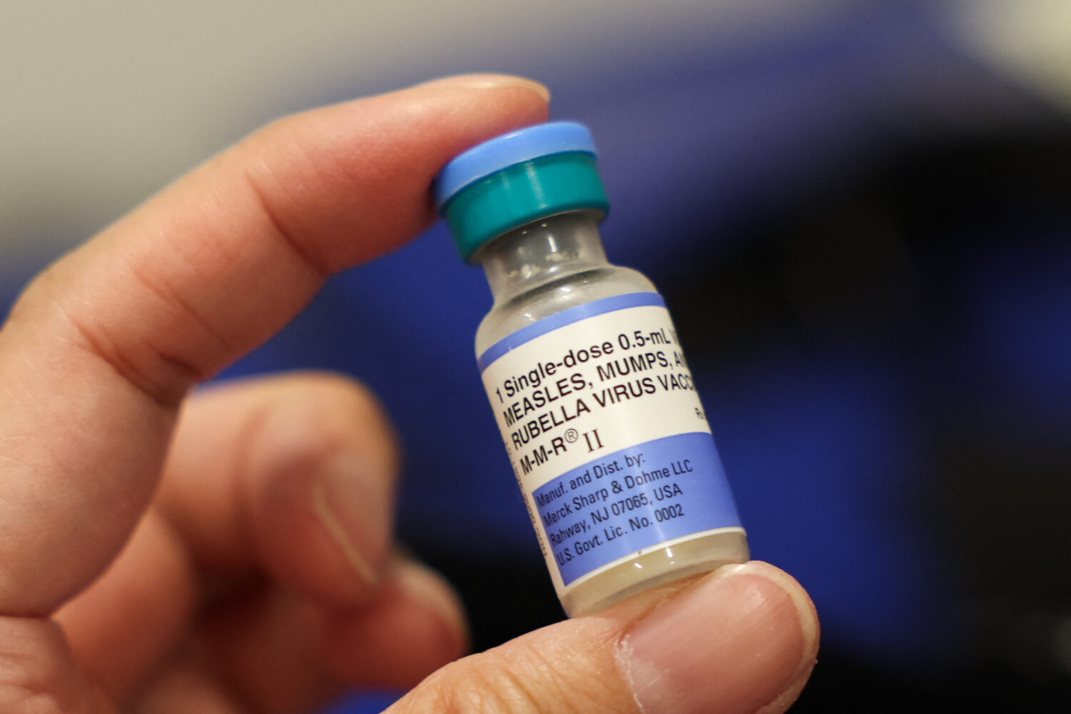 A vial of the measles, mumps and rubella vaccine is displayed during an immunization event in the P...
