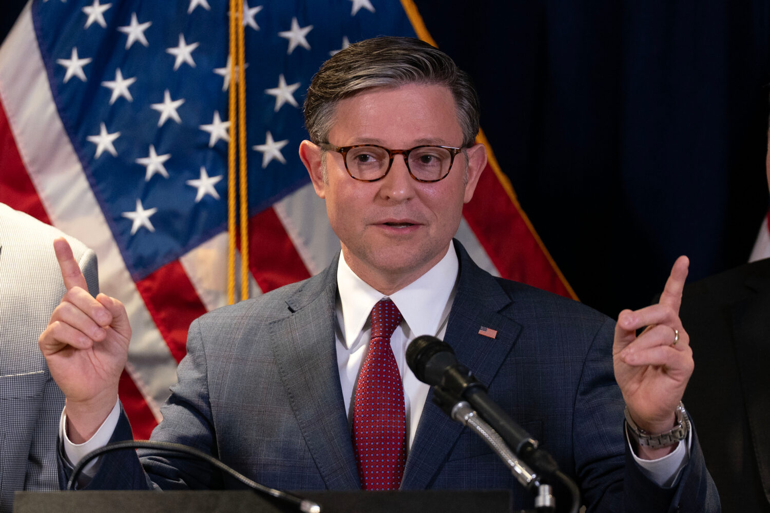 Speaker of the House Mike Johnson, R-La., speaks during a news conference on Capitol Hill, Tuesday,...