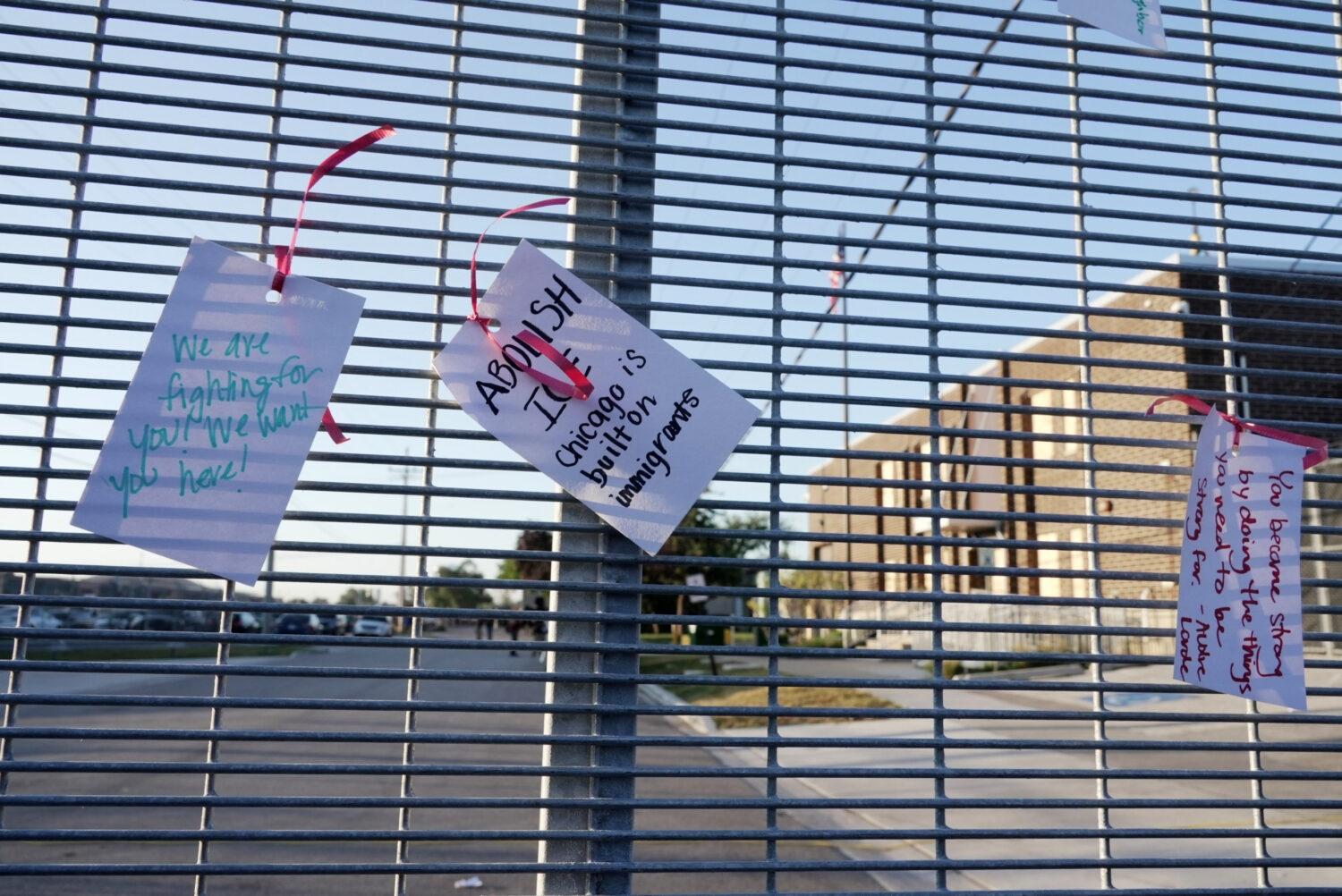 FILE - People protest outside a federal immigration enforcement building in Broadview, Ill. on Sept...