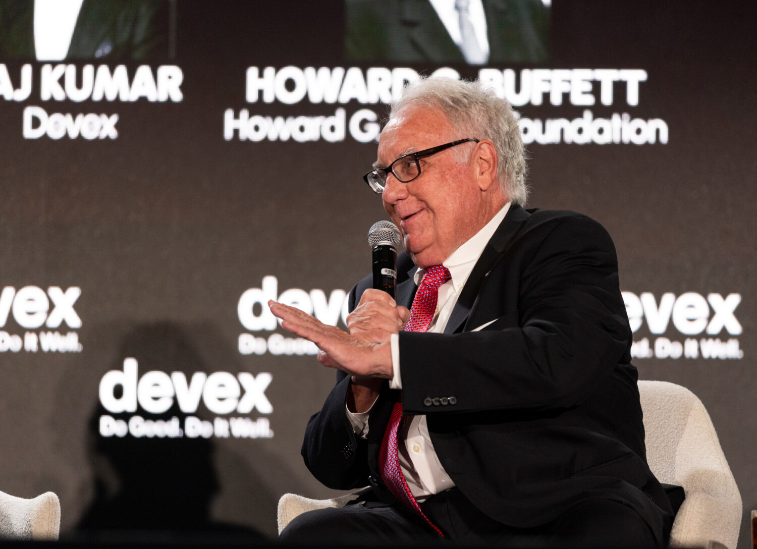 Howard G. Buffett talks on stage during the Devex Impact House at UNGA event in New York on Thursda...