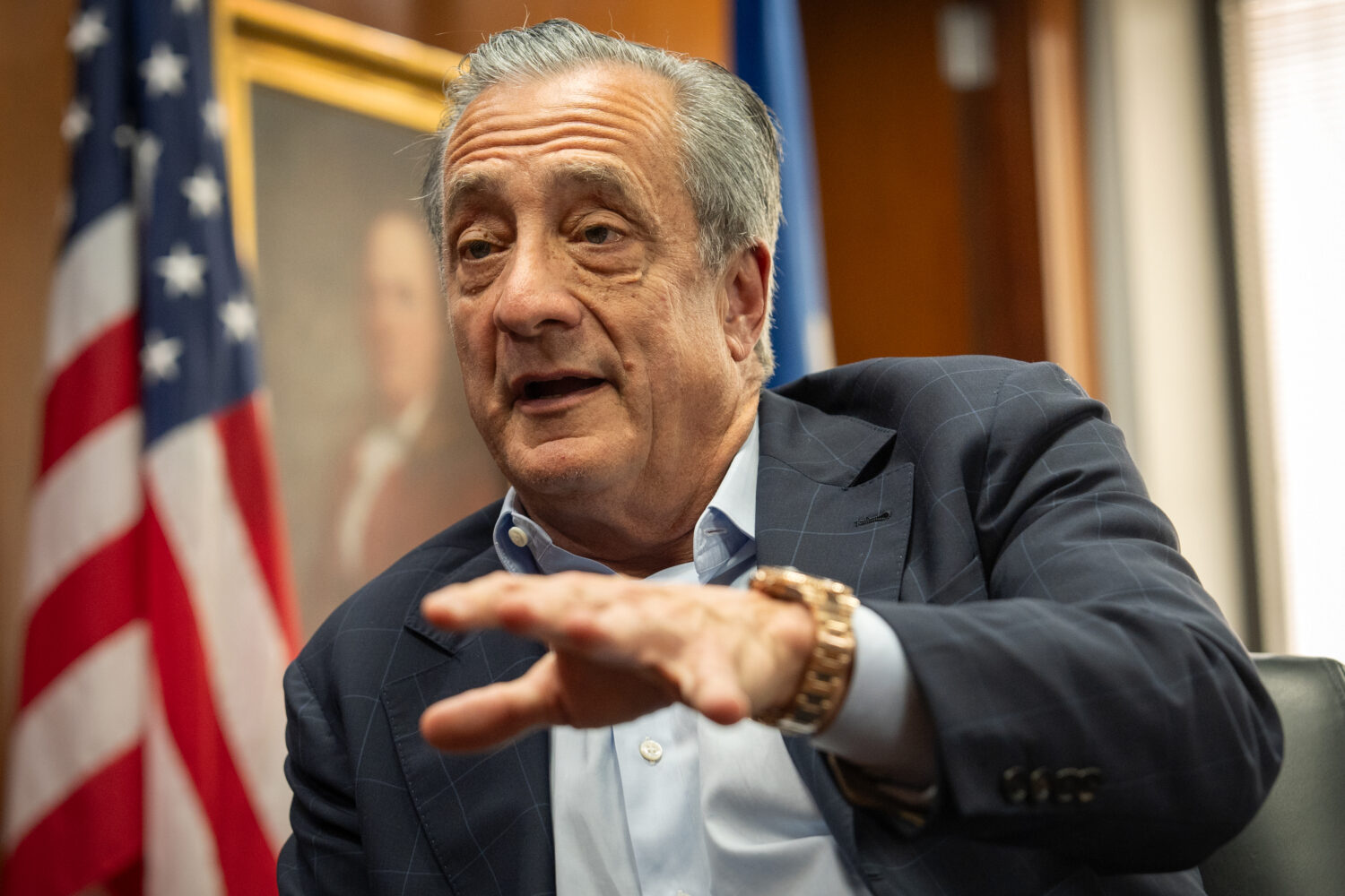 Postmaster General David Steiner speaks during an interview with The Associated Press at the United...