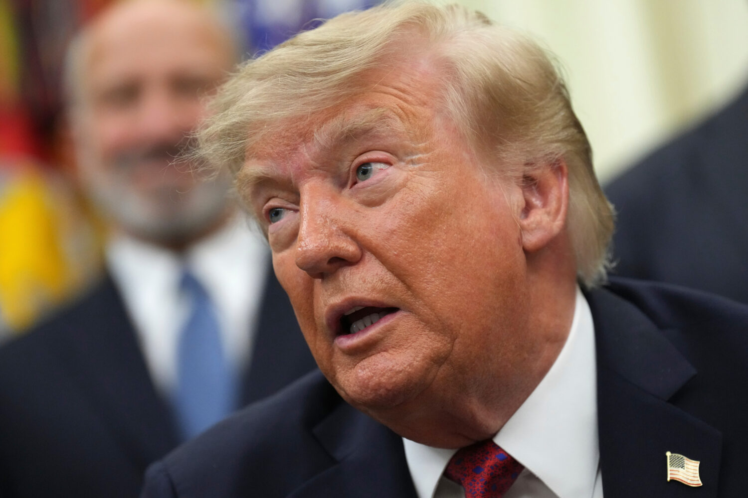 President Donald Trump speaks in the Oval Office of the White House, Monday, Aug. 31, 2026, in Wash...