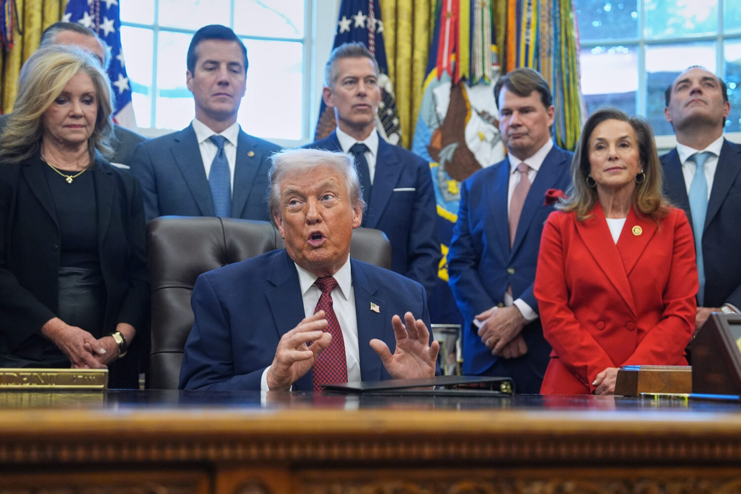 FILE - President Donald Trump speaks during an event on fuel economy standards in the Oval Office o...