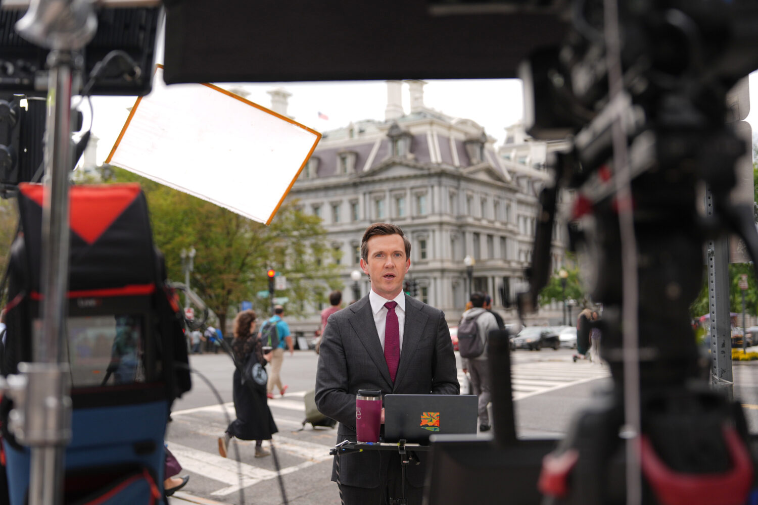 Vaughn Hillyard, White House correspondent for MS NOW, does a report from near the White House, Mon...