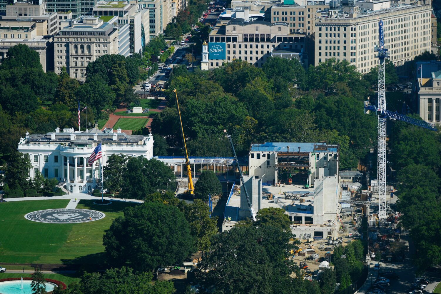 Work continues on the construction of the ballroom at the White House, Tuesday, Sept. 15, 2026, in ...