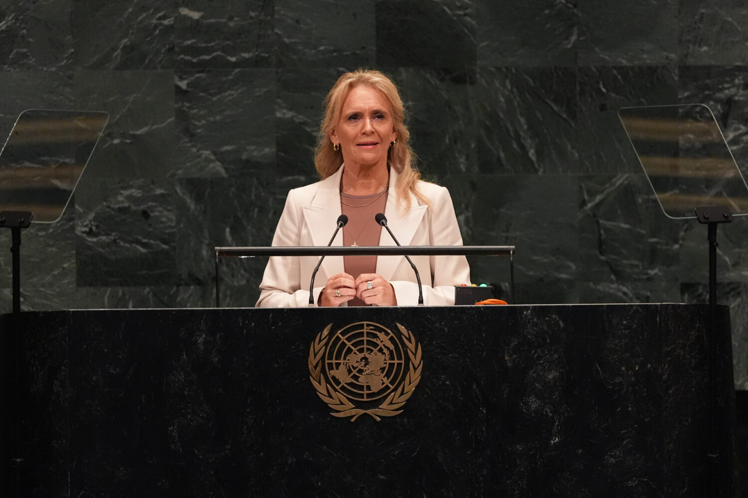 Foreign Minister Thorgerour Katrín Gunnarsdottir of Iceland speaks during the 81st session of the ...