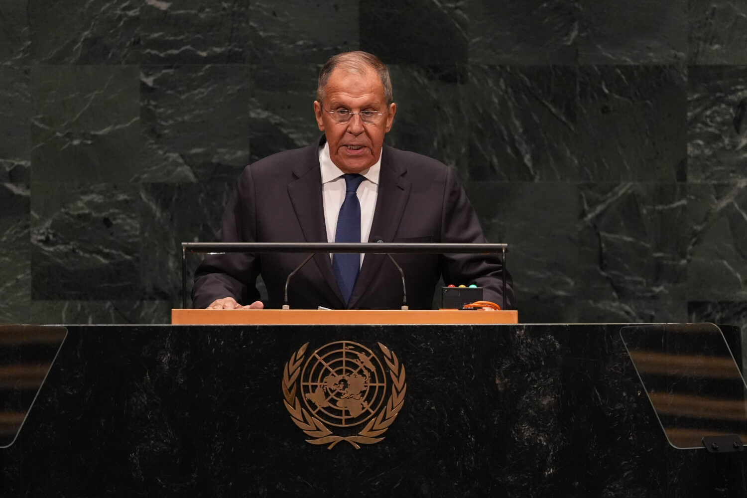 Foreign Minister Sergey Lavrov of Russia speaks during the 81st session of the United Nations Gener...