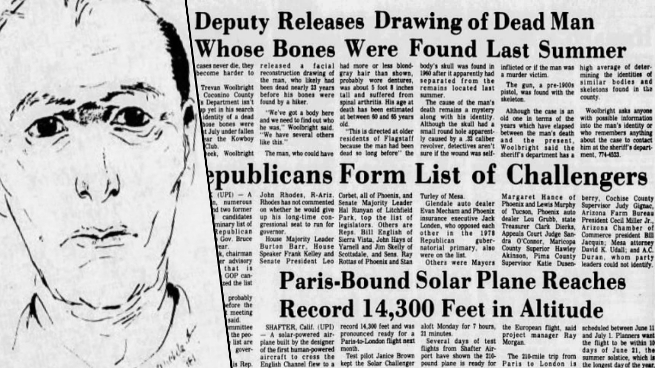 A 1981 Arizona Daily Star article shows a facial reconstruction drawing of the man known as Flagsta...