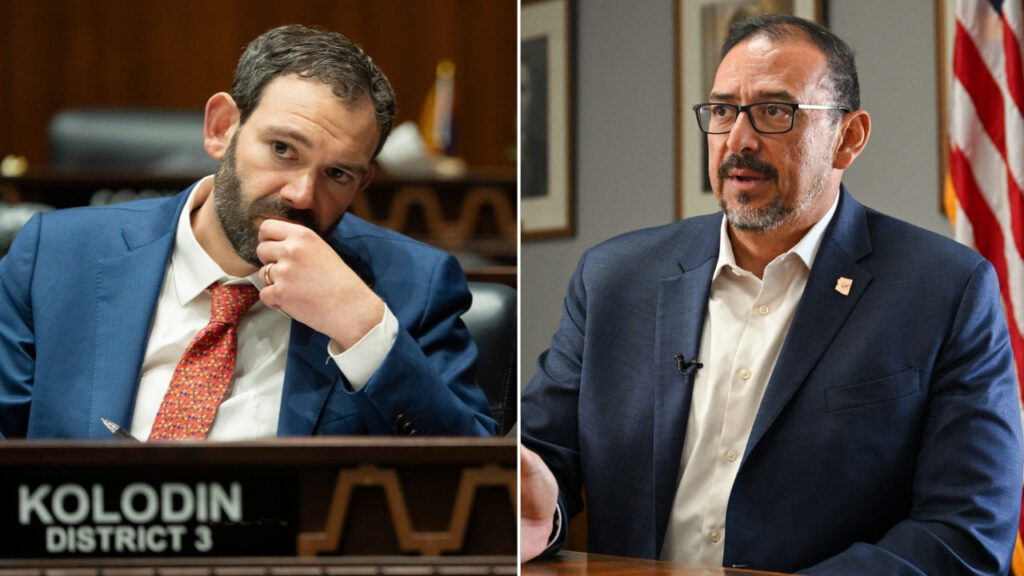 Arizona Secretary of State Adrian Fontes (right) and Republican challenger Alexander Kolodin face off in their final debate before the Nov. 3 election. (Photos via Getty)