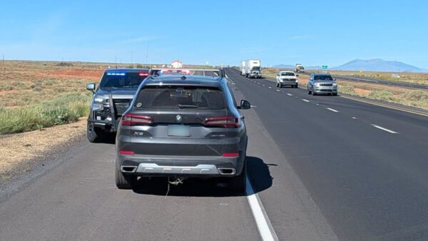 The driver said he was playing a game called “Lunatic” after troopers pulled him over near Winslow. (AZDPS Highway Patrol photo via Facebook)
