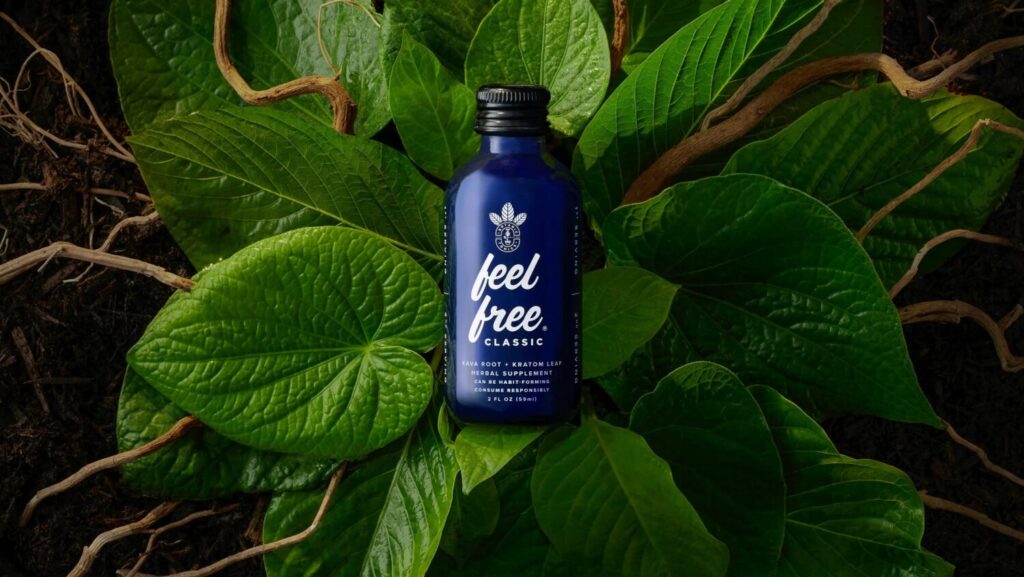 "Feel Free" is a small, blue-bottle liquid tonic that contains the psychoactive substances kratom and kava. (Botanic Tonics website)