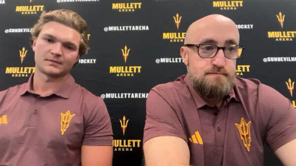 ASU head hockey coach Greg Powers held his first interview session Wednesday since Matthew Mayich collapsed during an workout a month ago.