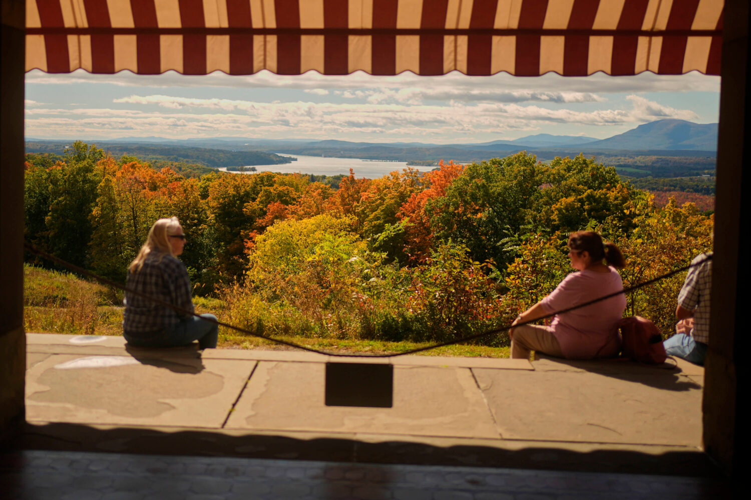 Colorful foliage adds to the view overlooking the Hudson River and Catskill Mountains at Olana, the...